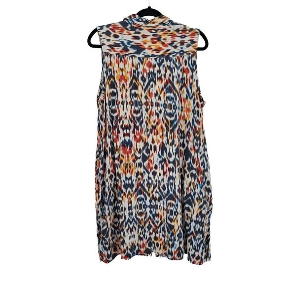 Womens Faded Glory Dress Button Down Shirt Pockets Multicolor Ikat  Sz L - Picture 2 of 6